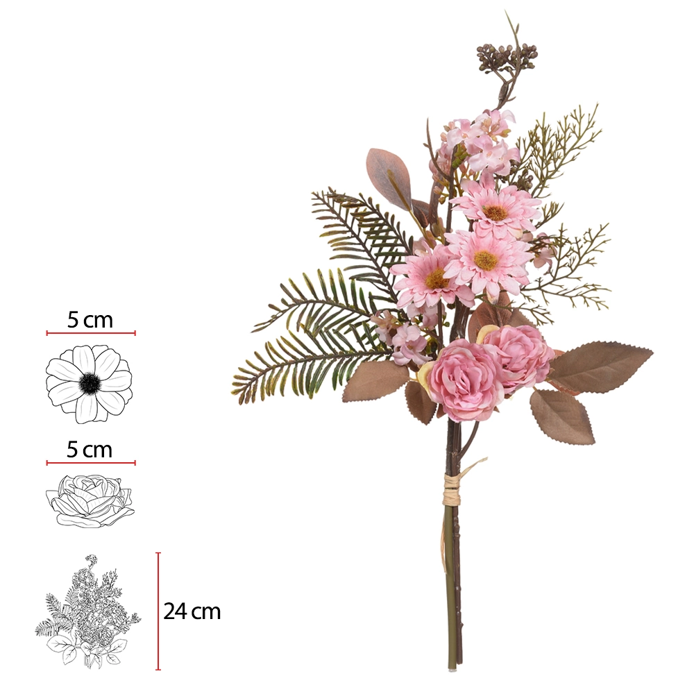 Buque Rosa Misto Ramalhete Fita Rosa Outono X3 35cm 46058003 Flor Arte