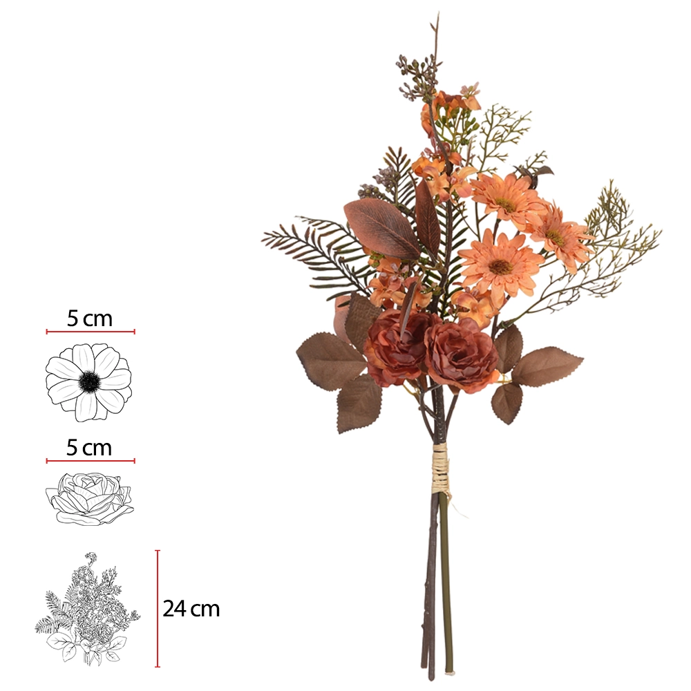 Buque Rosa Misto Ramalhete Fita Larana Outono X3 35cm 46058003 Flor Arte