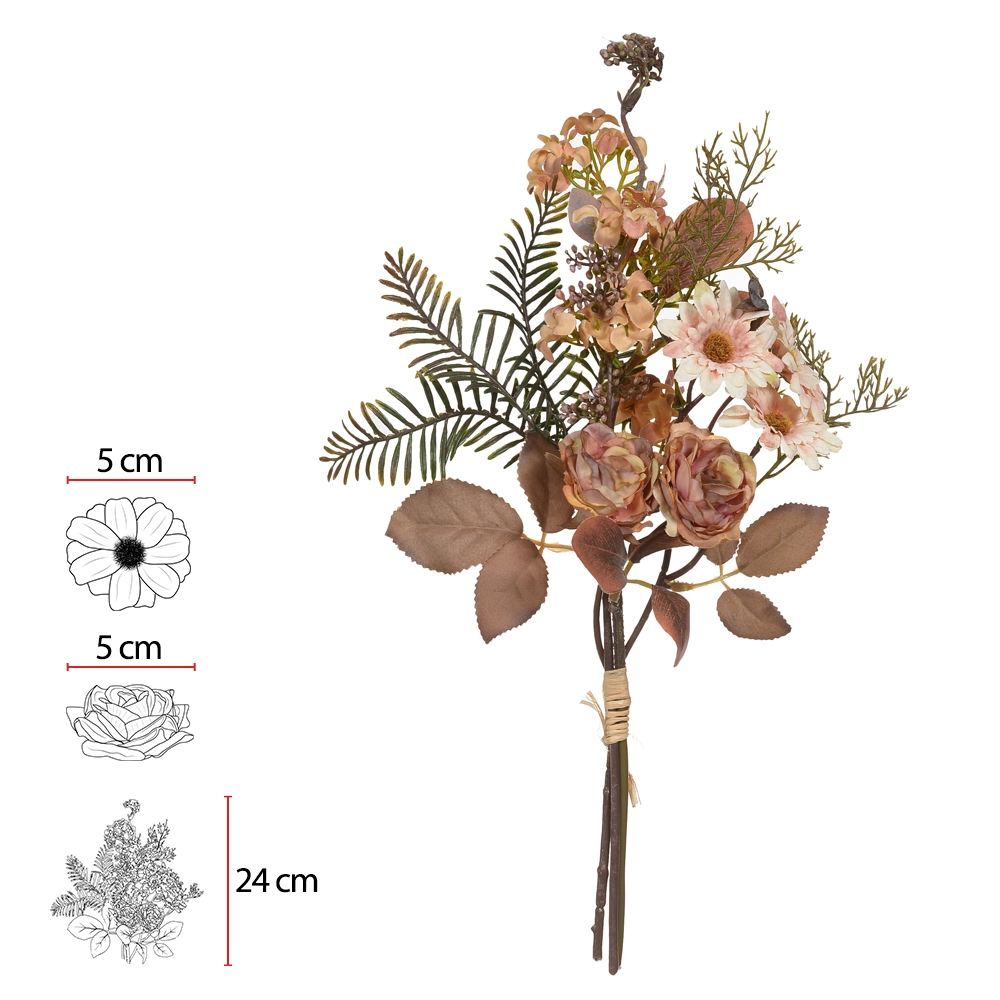 Buque Rosa Misto Ramalhete Fita Cha Outono X3 35cm 46058004 Flor Arte