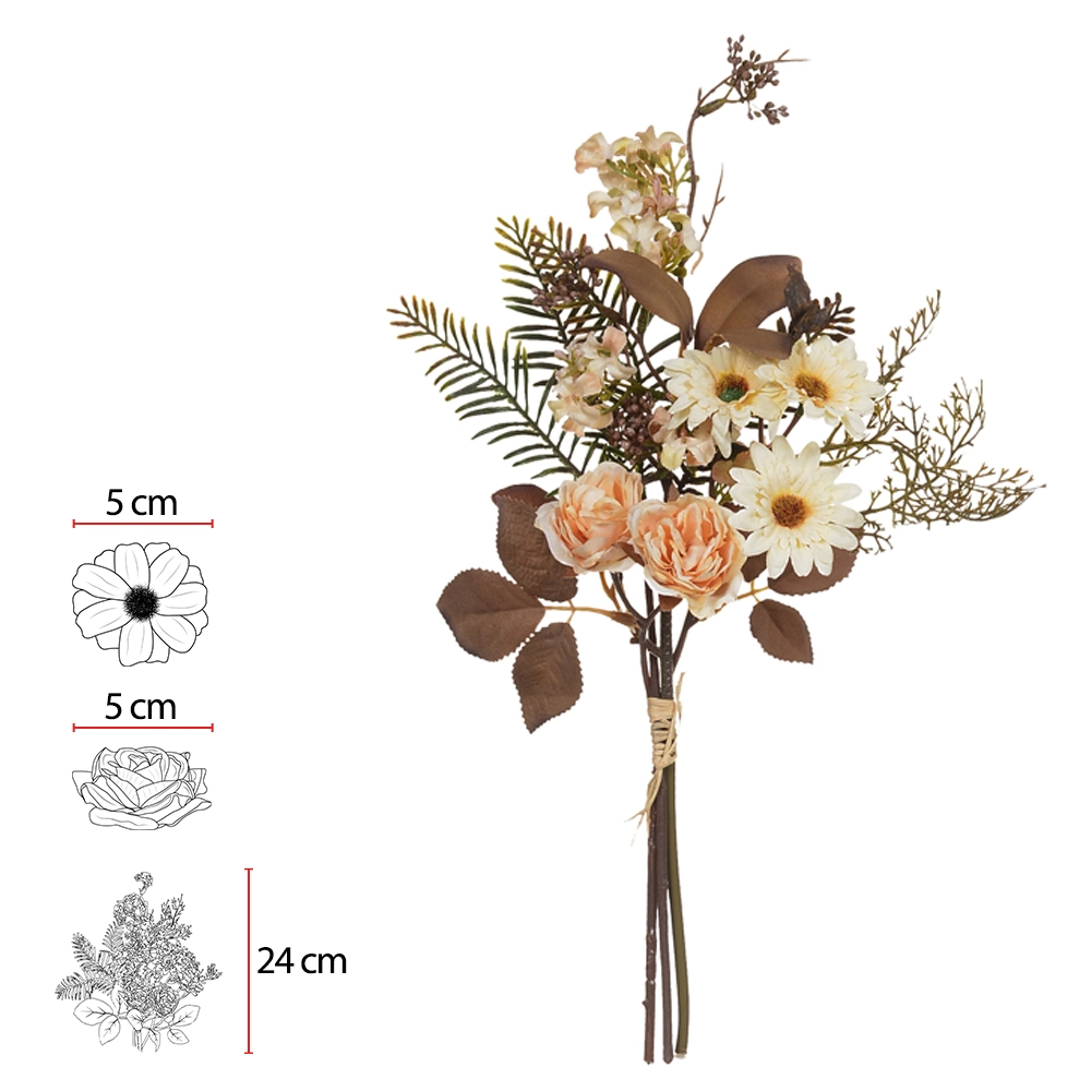 Buque Rosa Misto Ramalhete Fita Creme Outono X3 35cm 46058005 Flor Arte