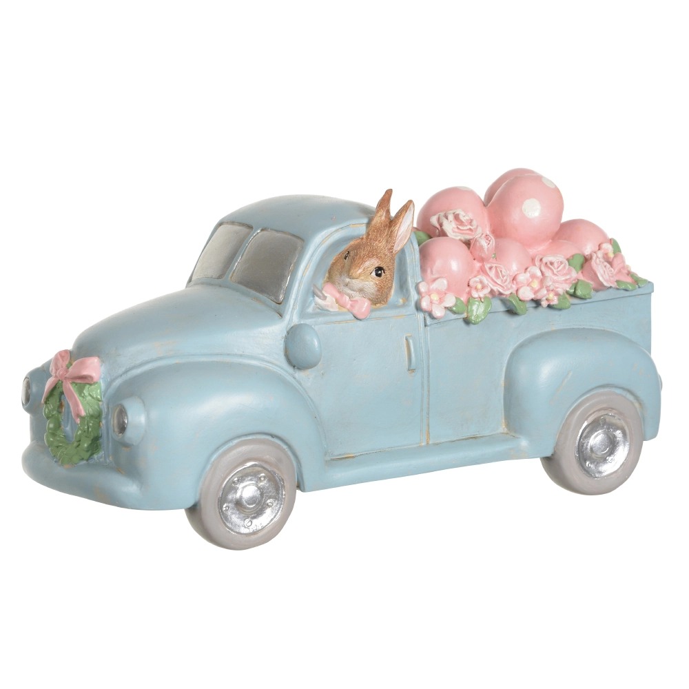 Enfeite Coelho Pascoa Carro Resina Azul Rosa 12x26.7cm 46108001 Dea