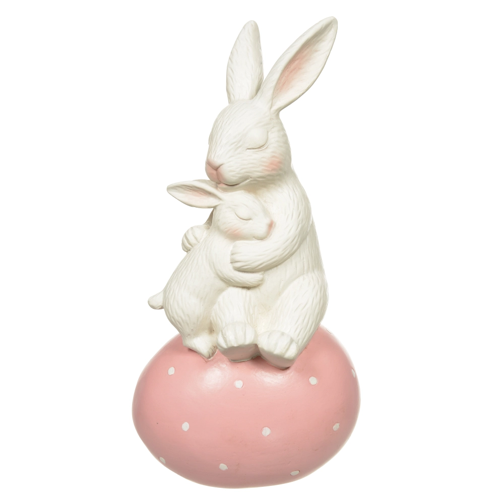 Coelho Pascoa Mae E Filho Resina Rosa 25x12.5cm 46123001 Dea
