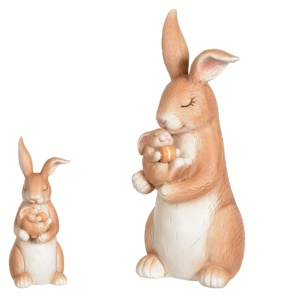 Coelho Pascoa Mae E Filho Resina Bege 24x10.5cm 46125001 Dea
