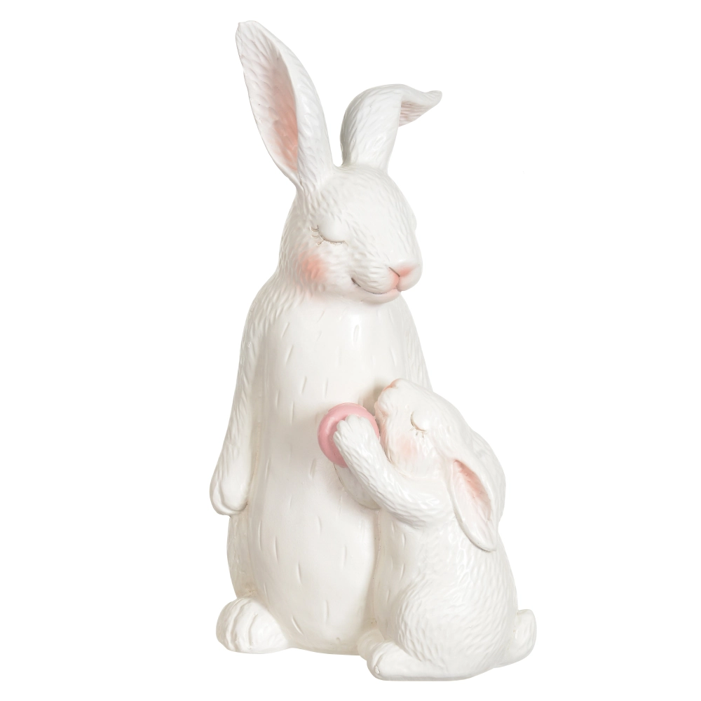Coelho Pascoa Mae E Filho Resina Branco 23x12cm 46128001 Dea