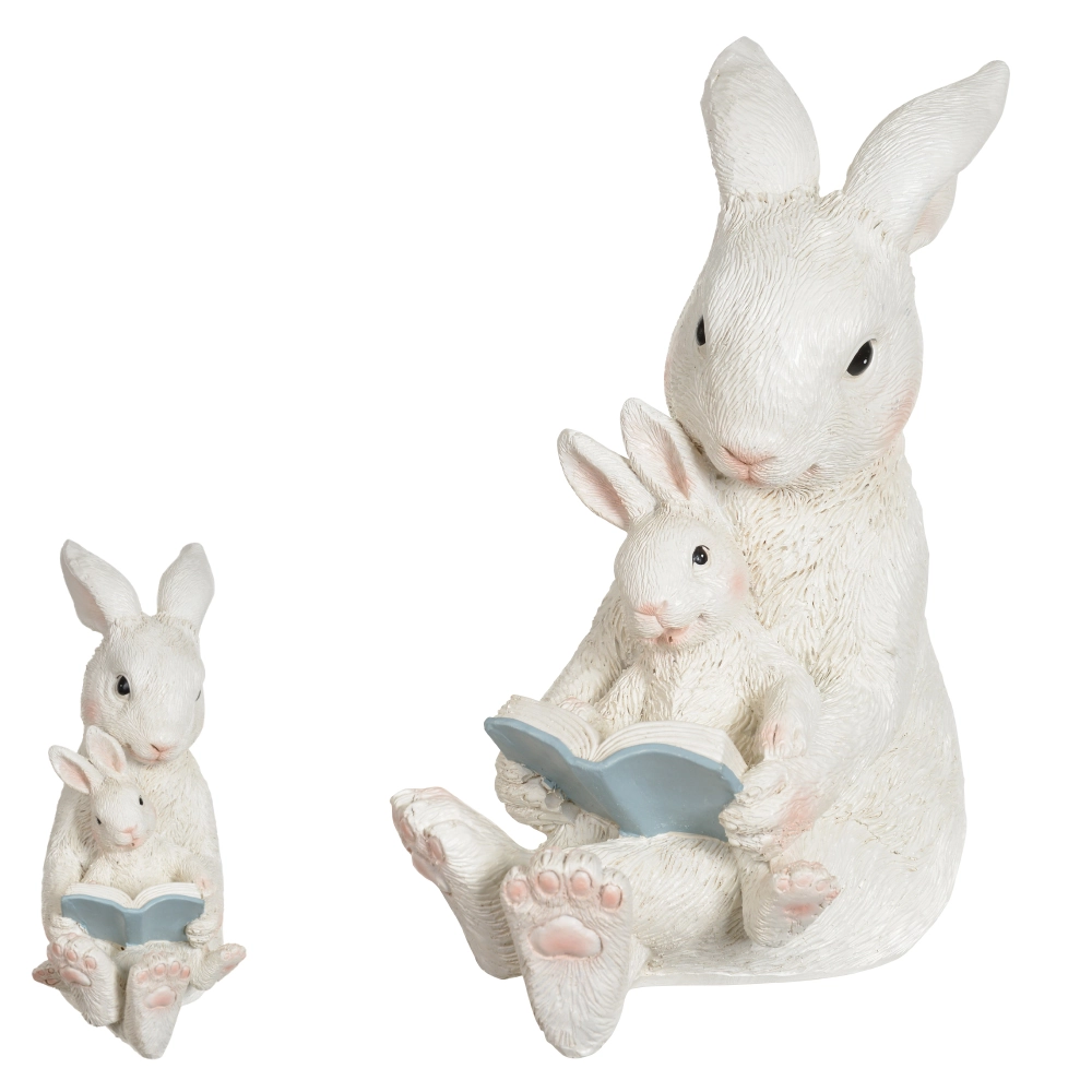 Coelho Pascoa Resina Pai E Filho Branco 21.5cm 46133001 Dea
