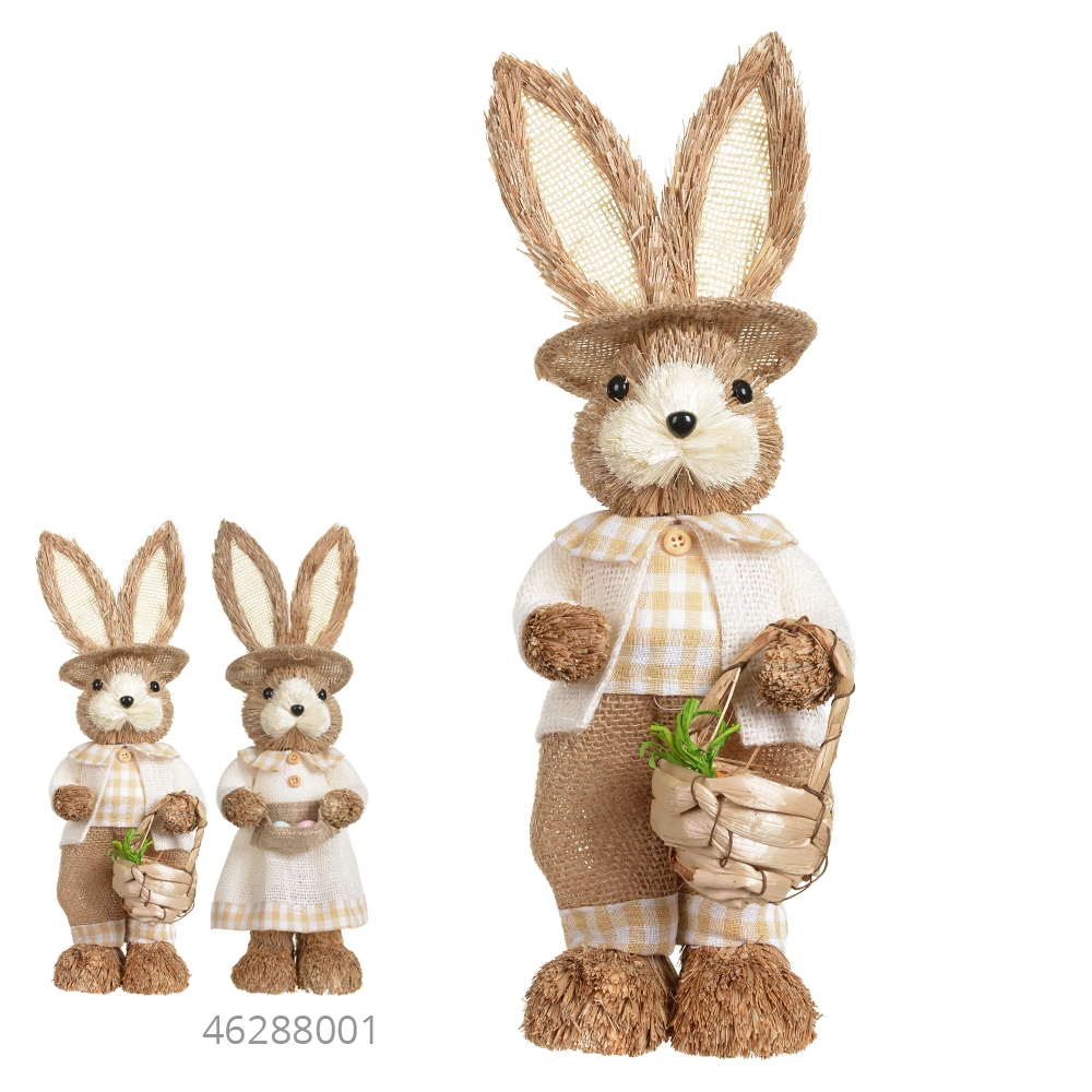 Coelho Pascoa Macho Pe Palha Bege 38x14cm 46287001 Dea