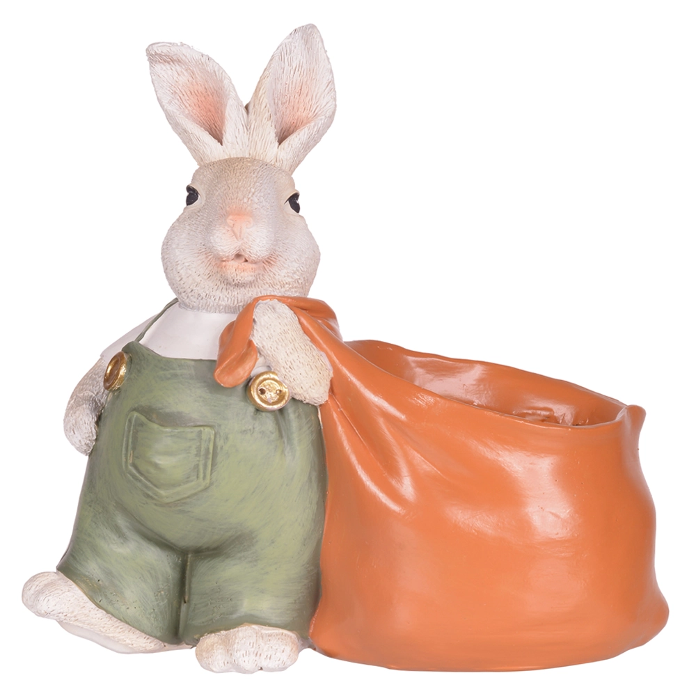 Coelho Pascoa Macho Vaso Resina Verde Laranja 15x14.5cm 46326001 Dea