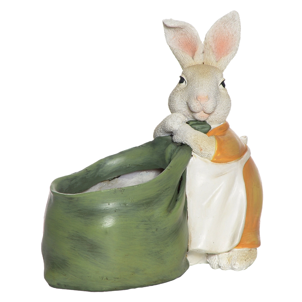 Coelho Pascoa Femea Vaso Verde Amarelo Resina 15x14.5cm 46327001 Dea