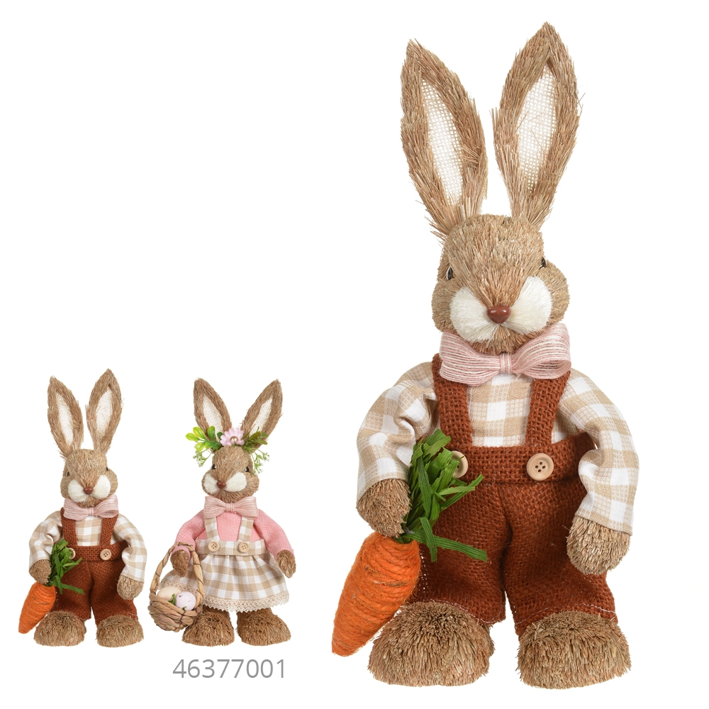 Coelho Pascoa Macho Pe Palha Bege Marrom 35x16x13cm 46376001 Dea