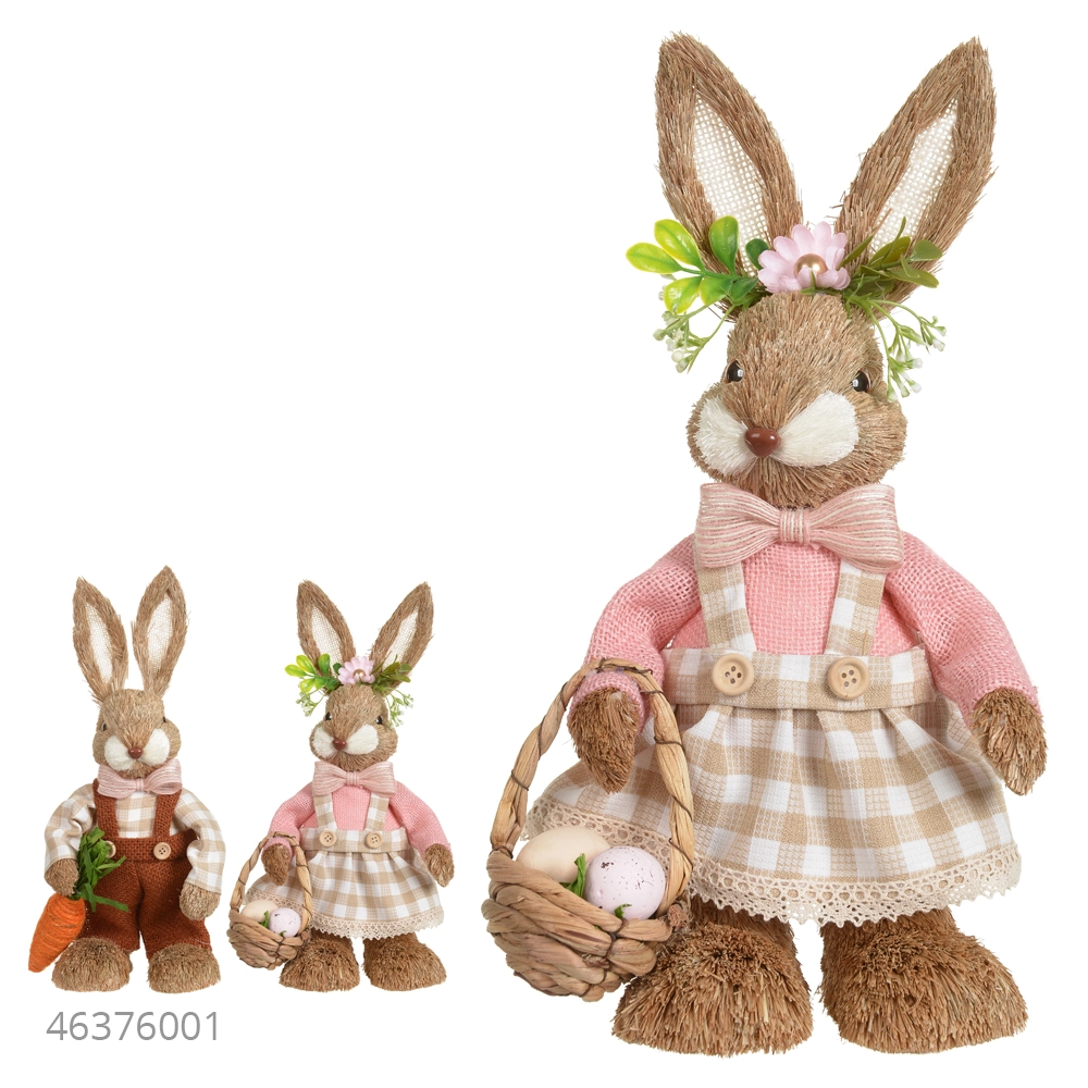 Coelho Pascoa Femea Pe Palha Rosa Bege 35x16x13cm 46377001 Dea
