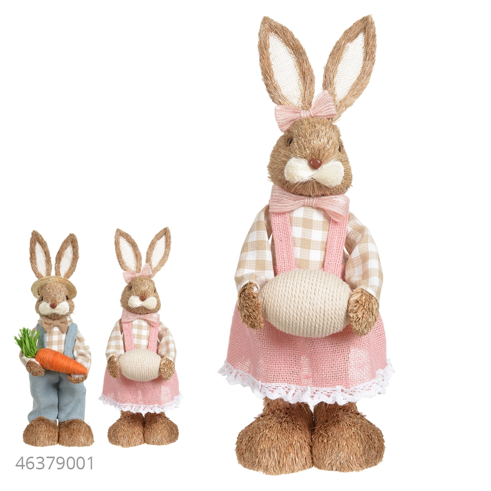 Coelho Pascoa Femea Pe Palha Rosa Bege 48x16cm 46378001 Dea