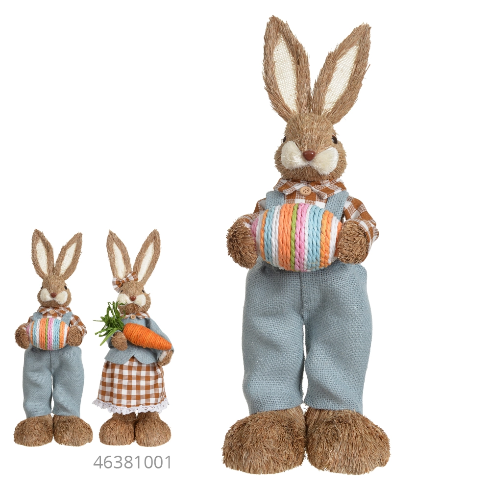 Coelho Pascoa Macho Pe Palha Bege Azul 48x16cm 46380001 Dea