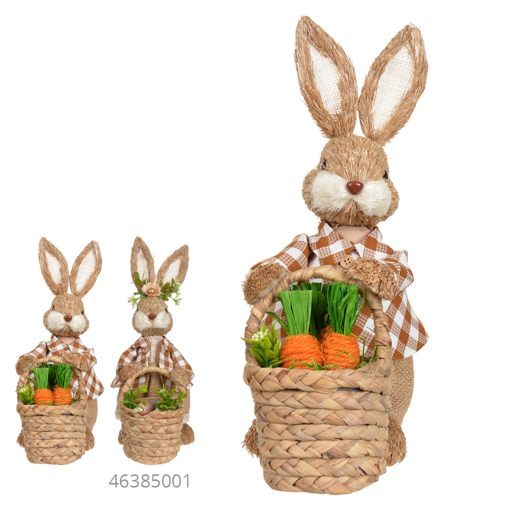 Coelho Pascoa Macho Palha Bege Marrom 36x18x12cm 46384001 Dea