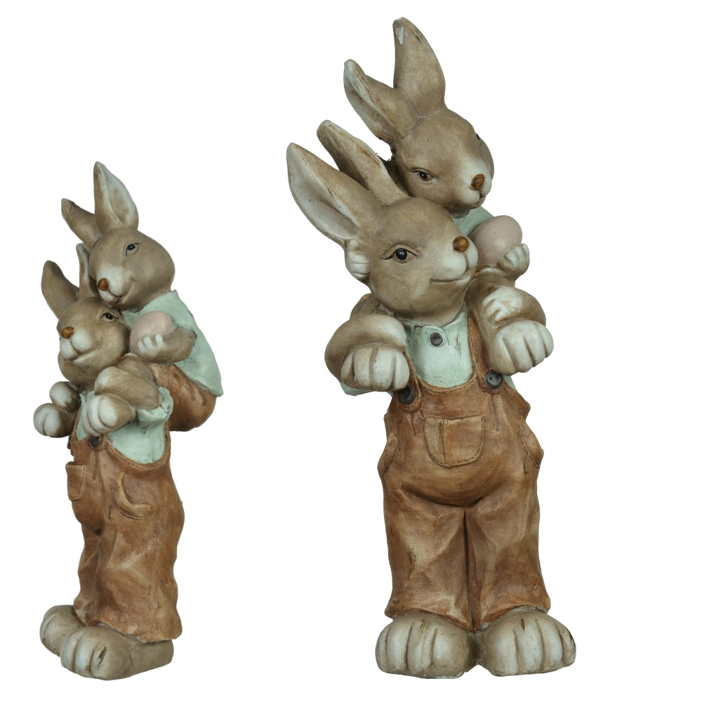 Coelho Pascoa Pai E Filho Ceramica Bege Verde 56x23x21cm 46506001 Dea