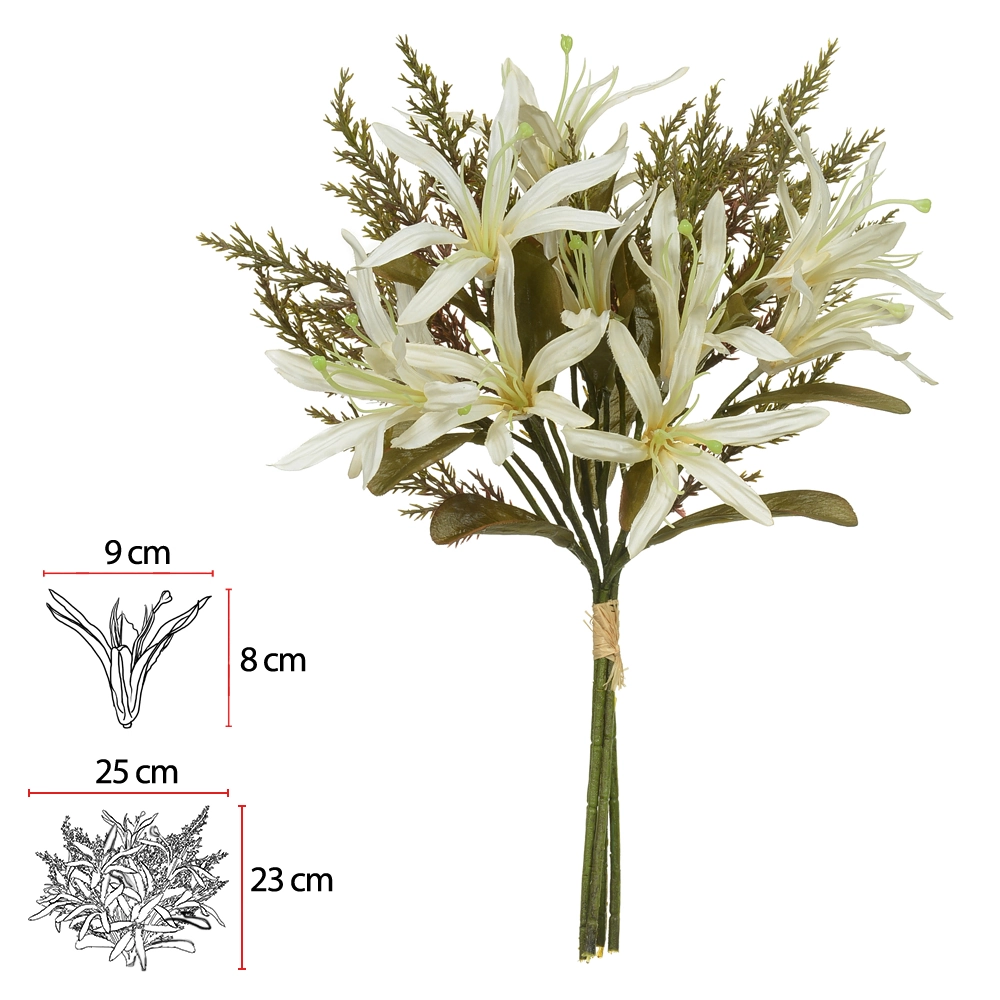 Buque Lirio Ramalhete Fita Creme Outono X5 39cm 46605004 Flor Arte