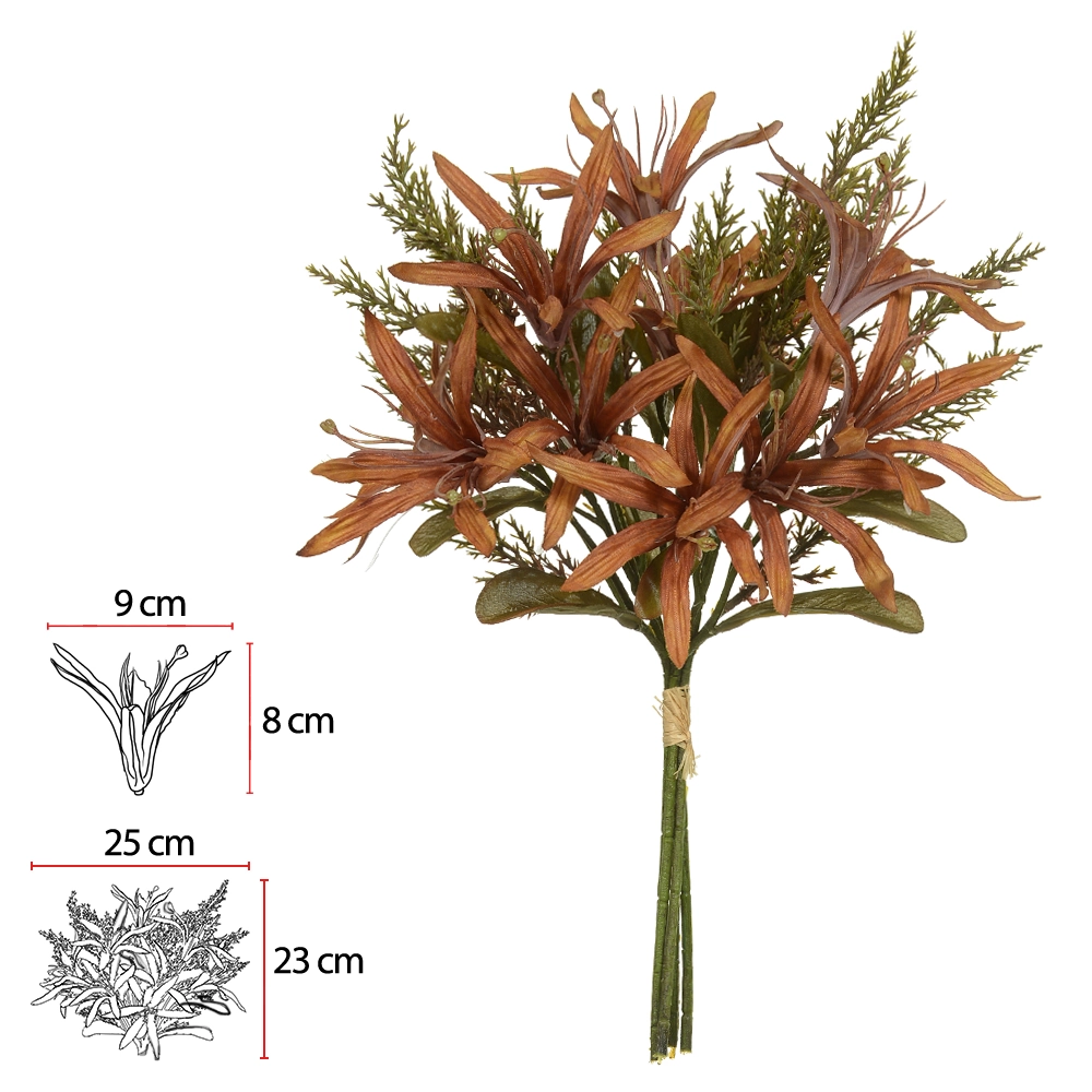 Buque Lirio Ramalhete Fita Ocre Outono X5 39cm 46605004 Flor Arte
