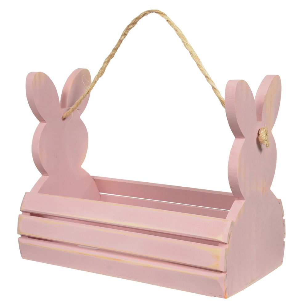 Cesta Coelho Pascoa Madeira Rosa 25x20x15cm 67274 Dea
