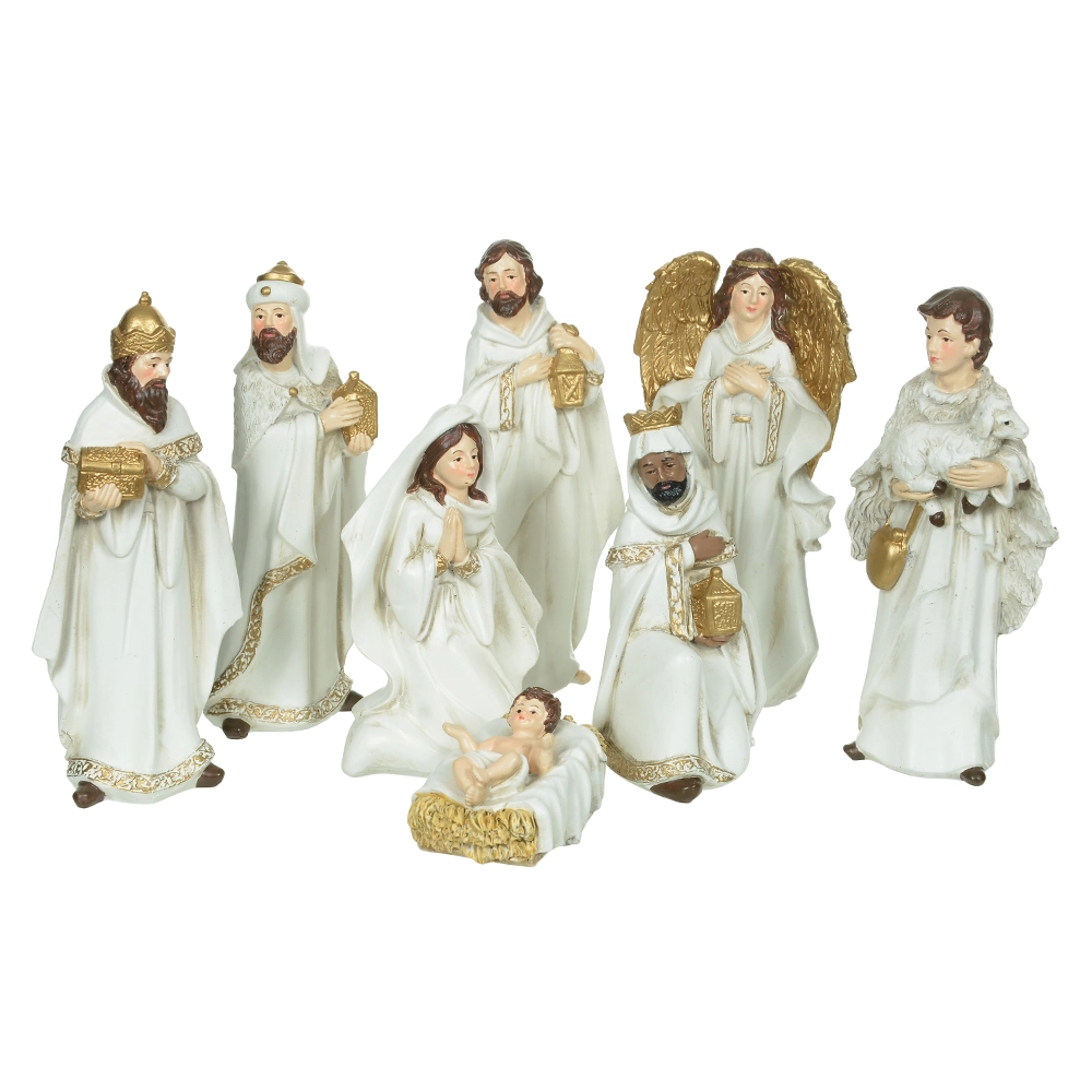 Resina Natal Presepio 8 Figuras Branco/dourado 15,5cm Dea