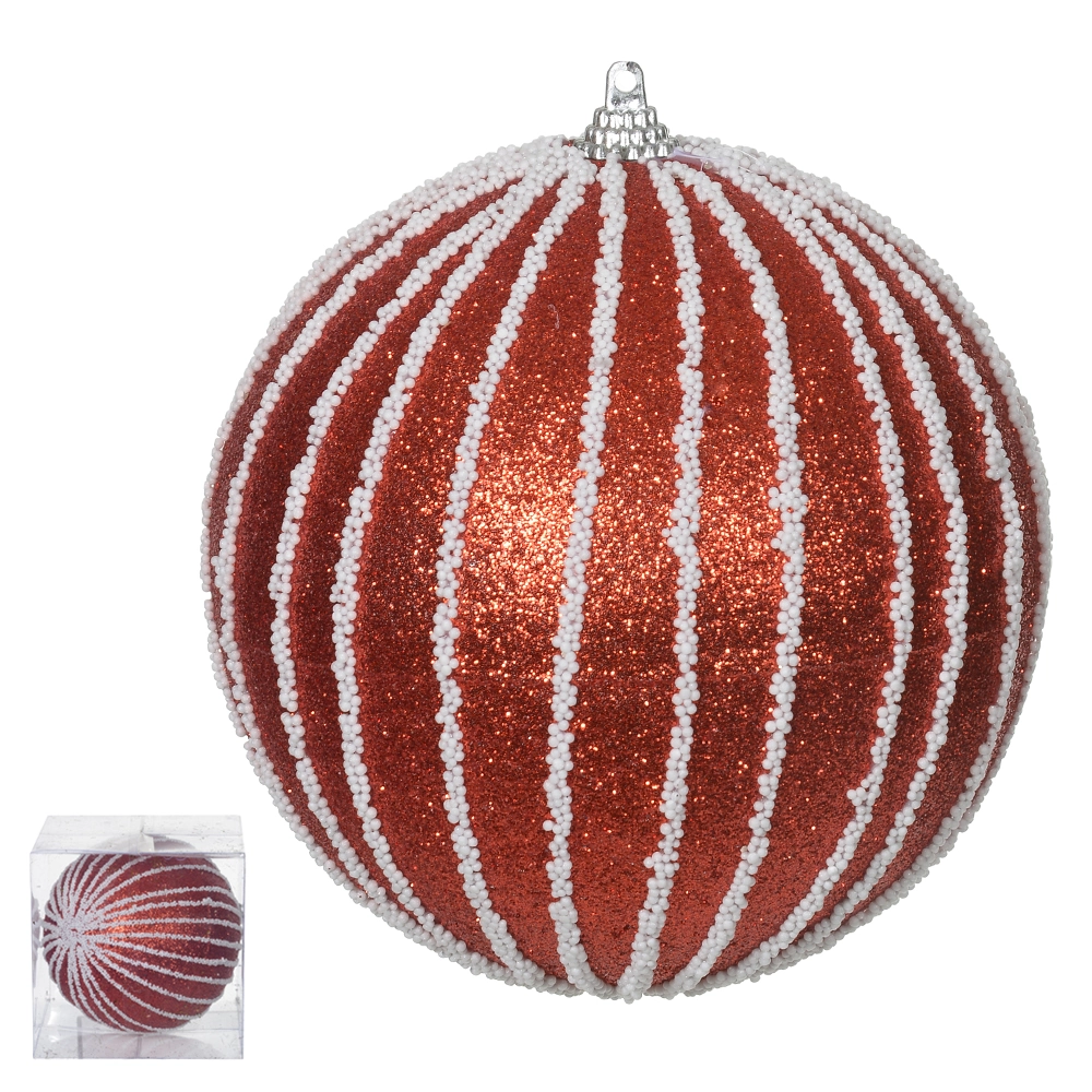 Bola Natal Glitter Vermelho Branco 12cm 47096001 Dea