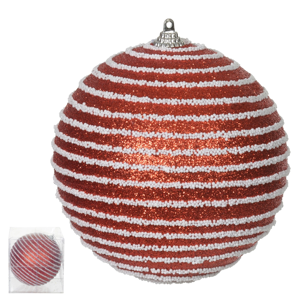 Bola Decorada Natal C Glitter No Pvc Vermelho Branco 12cm 79603004 Dea