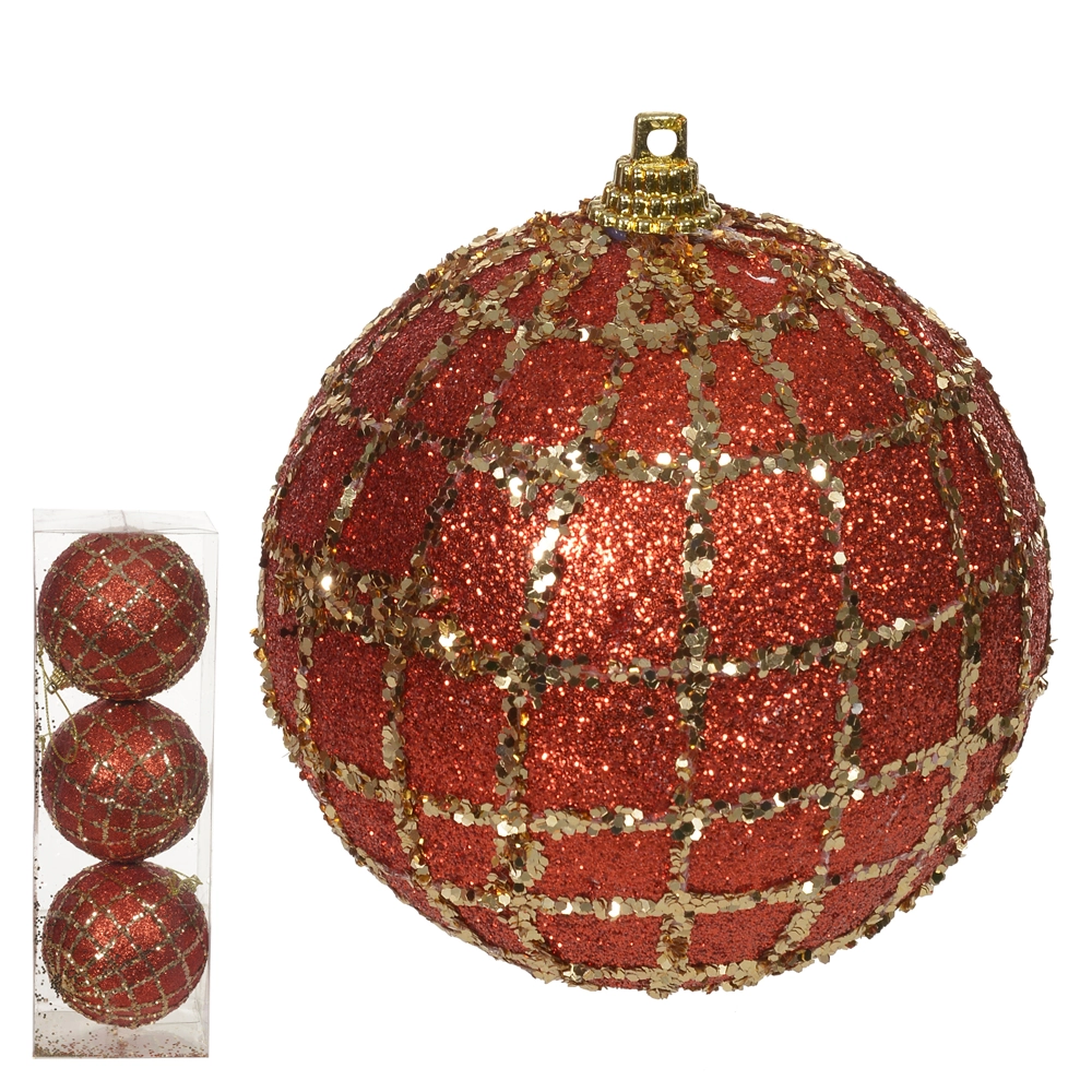 Bola Natal Glitter Vermelho Dourado 8cm 3un 47133001 Dea