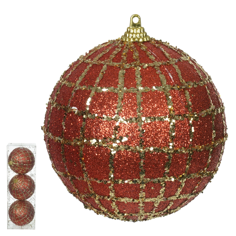 Bola Natal Glitter Vermelho Dourado 10cm 3un 47135001 Dea
