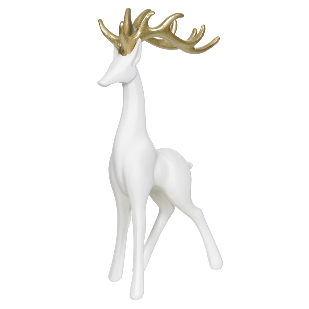 Enfeite Natal Resina Rena Branco Dourado 35cm 47255001 Dea