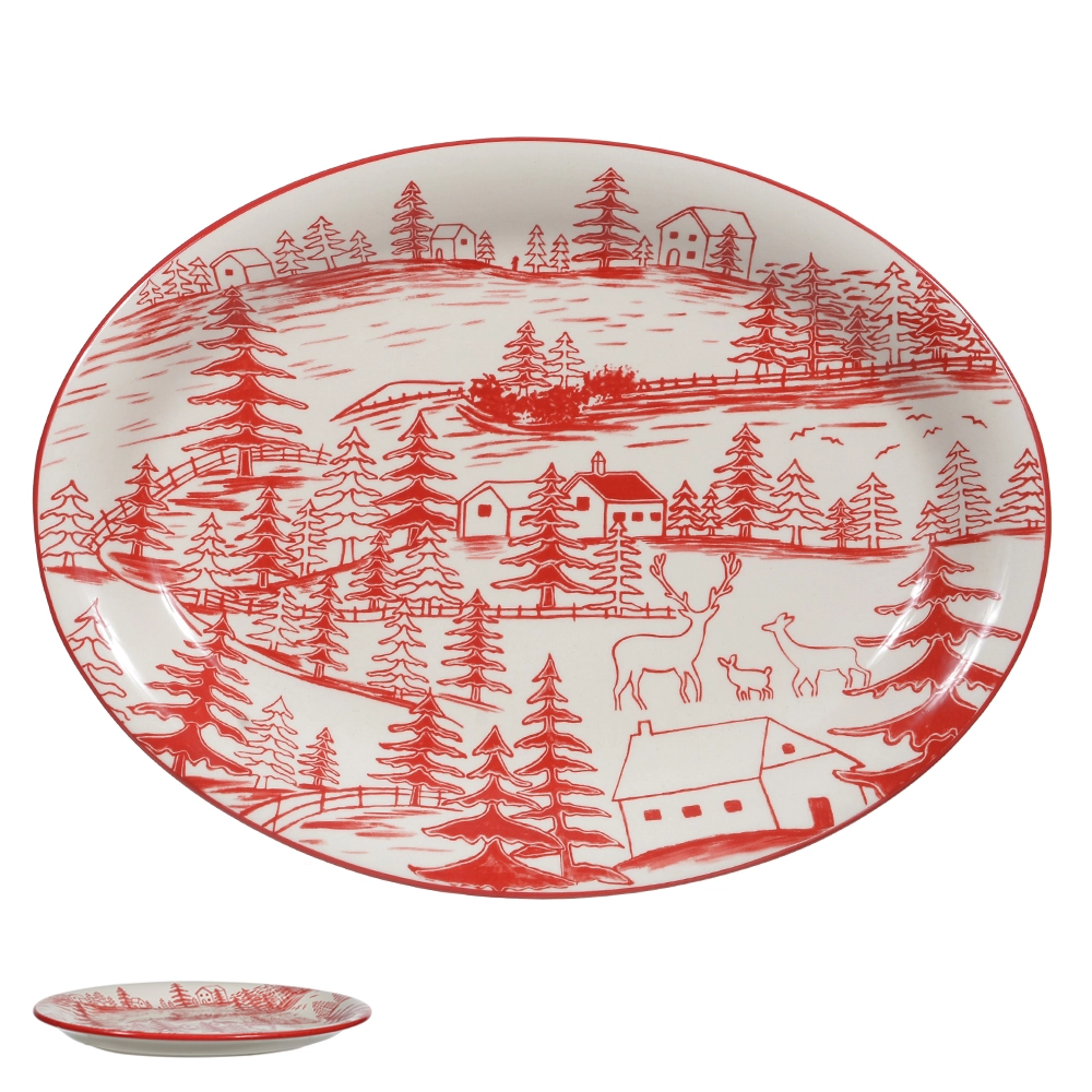 Travessa Natal Oval Branco Vermelho 38x28.5x3.5cm 47617001 Dea