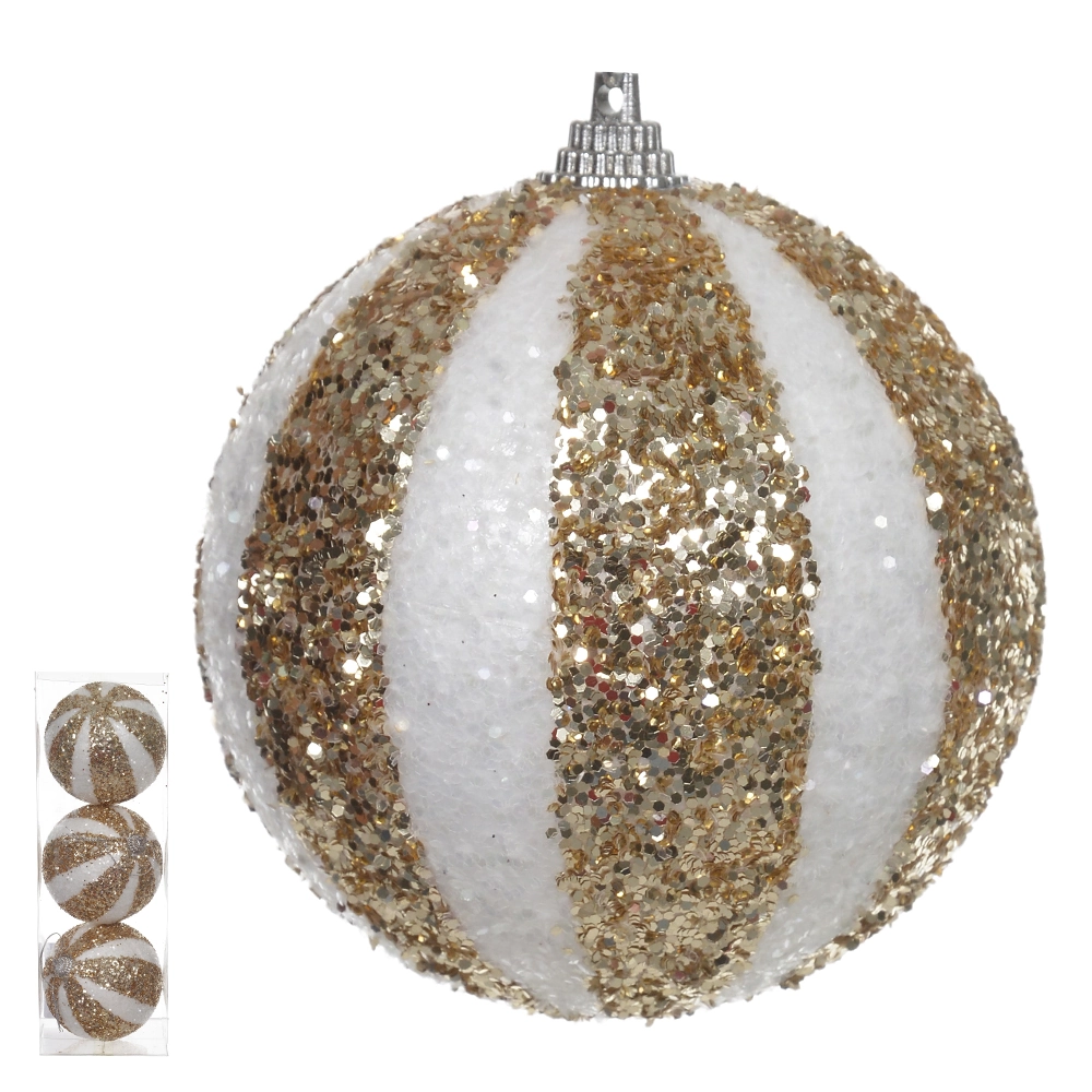 Bola Natal Branco Dourado 8cm 3un 47908001 Dea