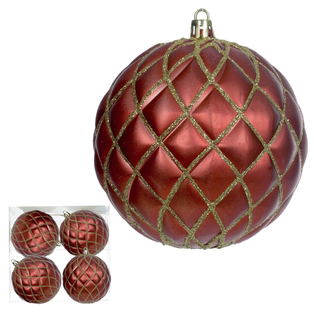 Bola Natal Vermelho Dourado 8cm 4un 47928001 Dea