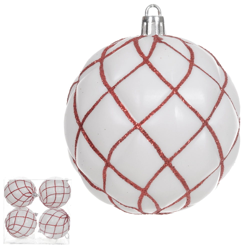 Bola Natal Branco Vermelho 8cm 4un 47928003 Dea