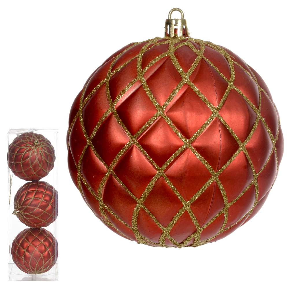 Bola Natal Vermelho Dourado 10cm 3un 47929002 Dea