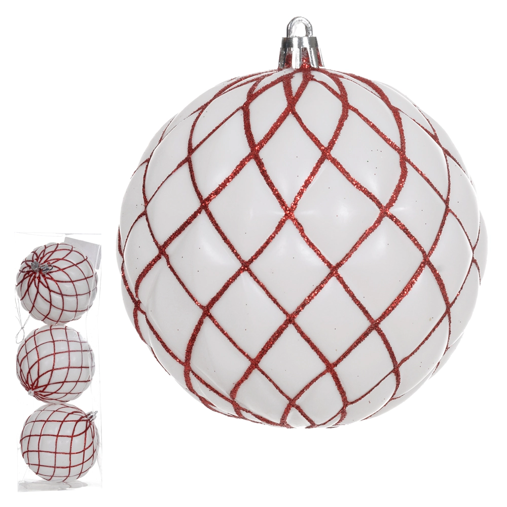 Bola Natal Branco Vermelho 10cm 3un 47929004 Dea