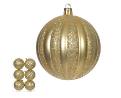 Bola Decorada Natal No Pvc C/6 Und Dourado 8cm Florarte