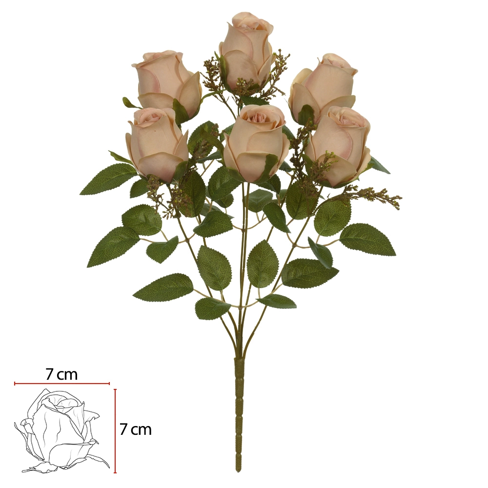 Buque Rosa Botao Cha Outono X6 44cm 47981008 Dea Flor Arte