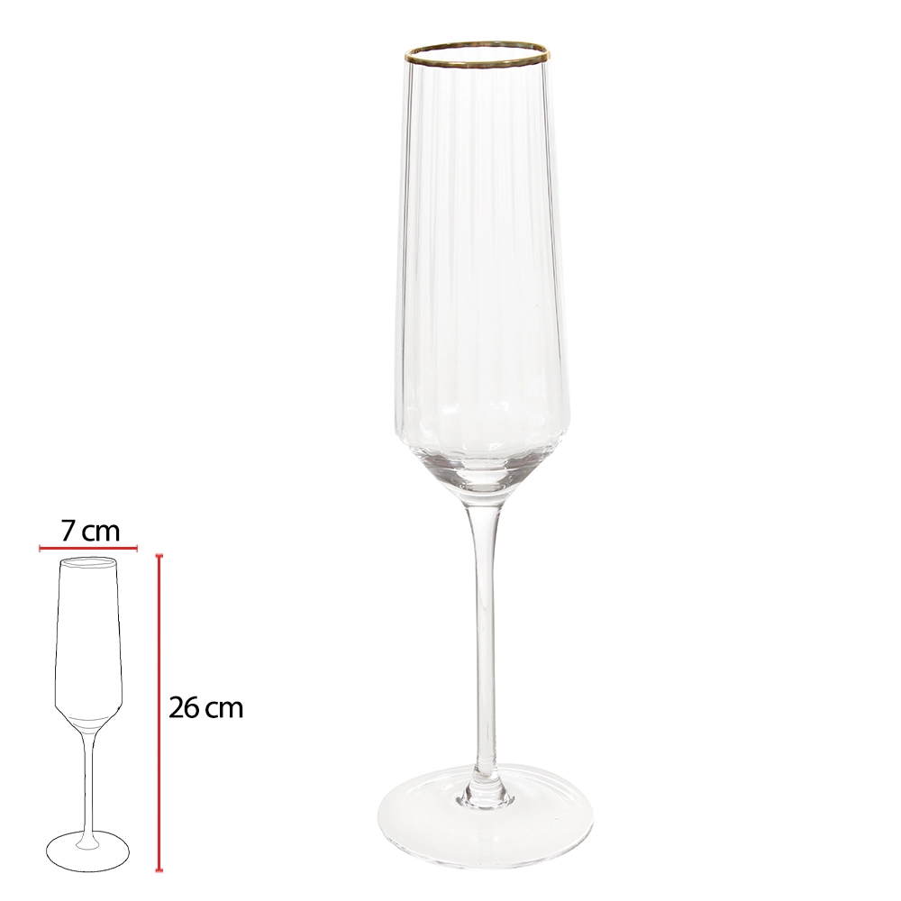 Taca Champagne 240ml Canelado C/borda Dourada Transp. Florarte