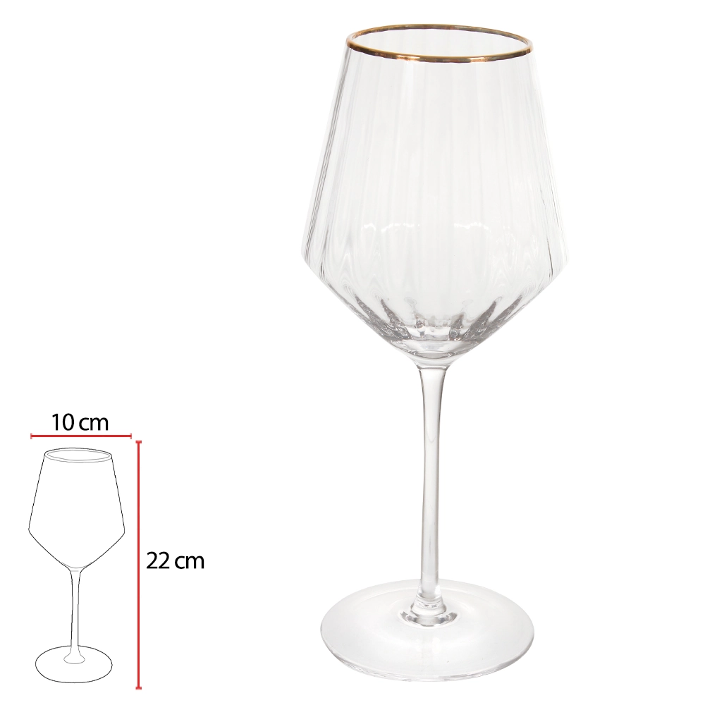 Taca Vinho 520ml Canelado C/borda Dourada Transp. Florarte