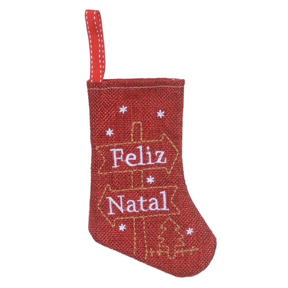 Enfeite Pendurar Natal Meia Feliz Vermelho 14cm 48534001 Dea