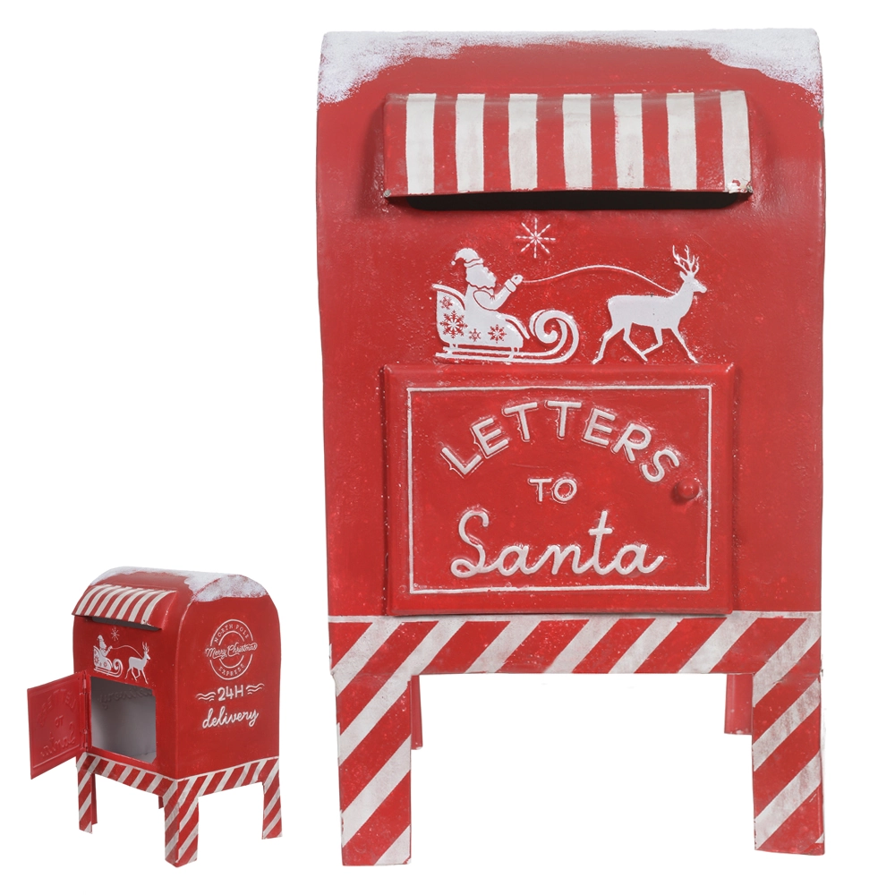Natal Caixa De Correios Metal Decor 36.5x22x18cm Vermelho Branco 4854