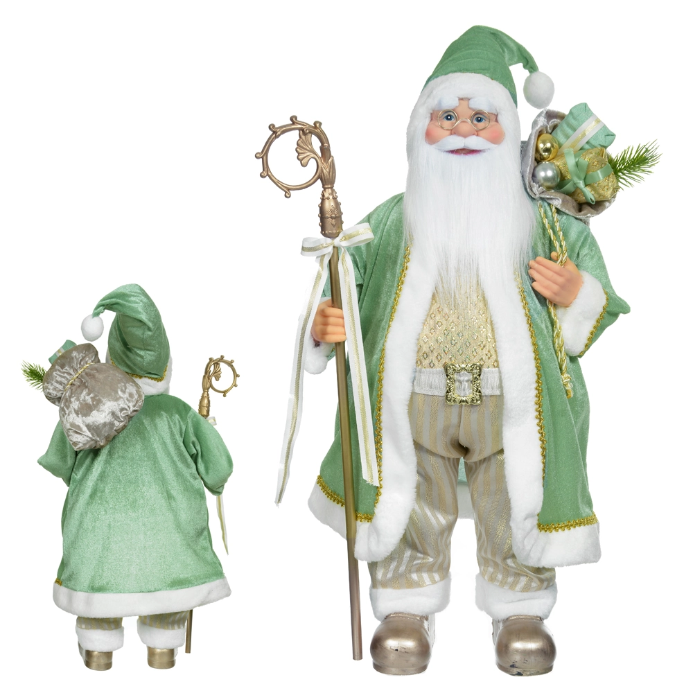 Boneco Natal Papai Noel Em Pe Verde Dourado 60cm 48624001 Dea