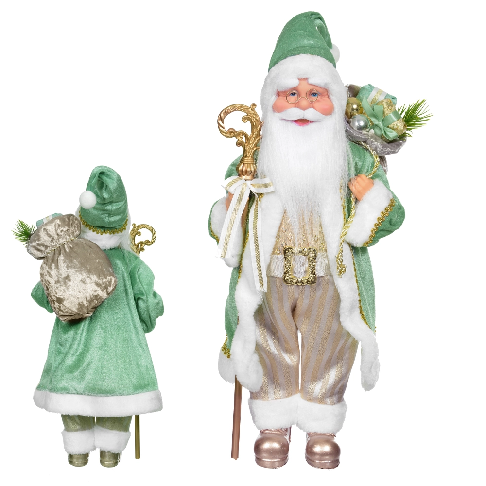 Boneco Natal Papai Noel Em Pe Verde Dourado 45cm 48625001 Dea