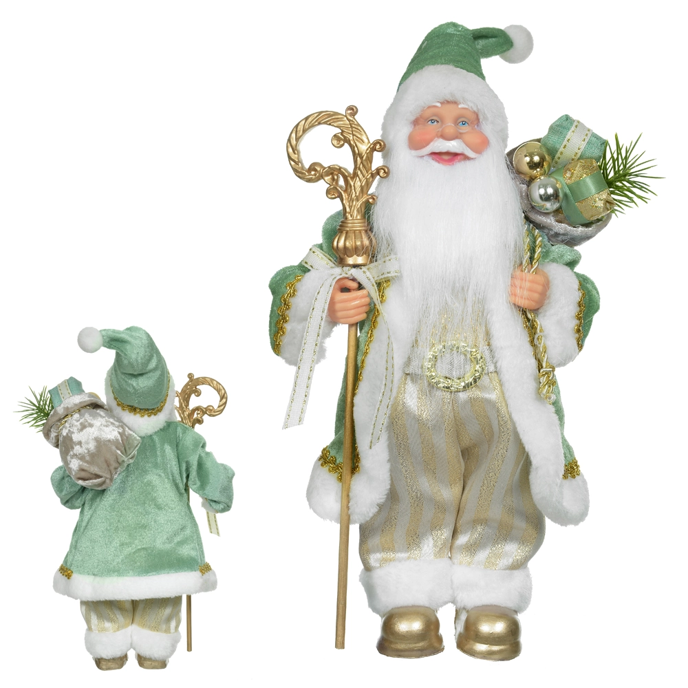 Boneco Natal Papai Noel Em Pe Verde Dourado 30cm 48626001 Dea
