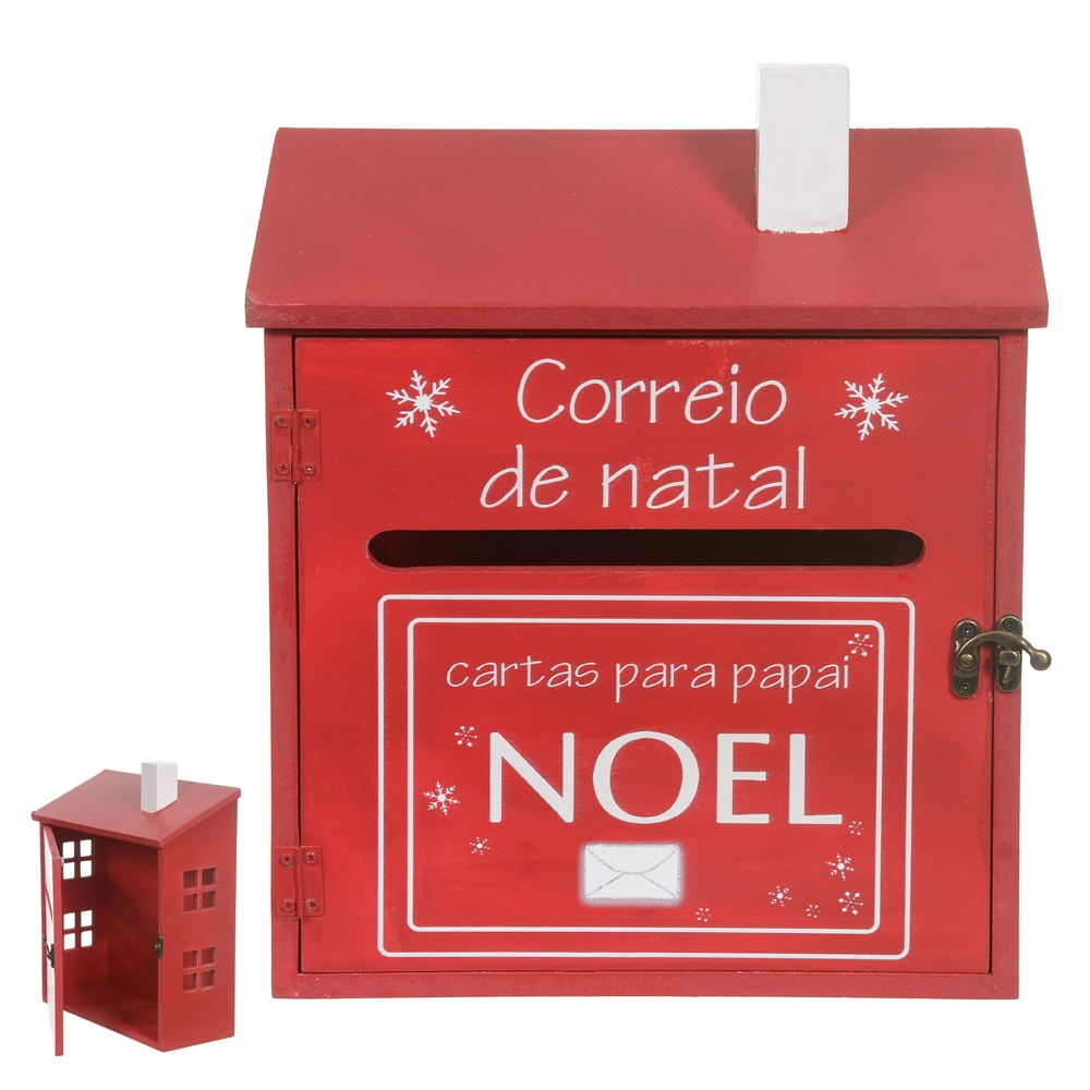 Caixa Natal Correios Metal Vermelho Branco 32x26.5x11cm 48687001 Dea