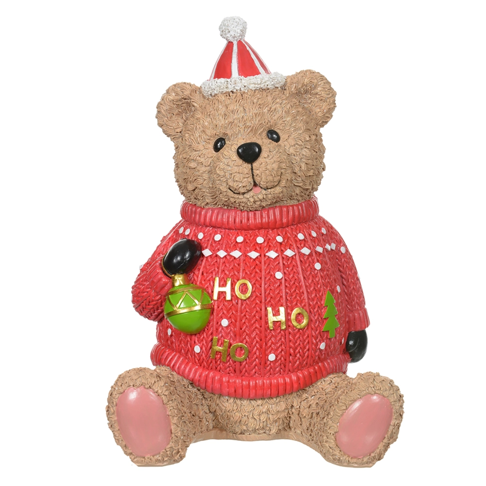 Resina Natal Urso Sentado Vermelho Bege 21x18.5x31.3cm 49366001 Dea