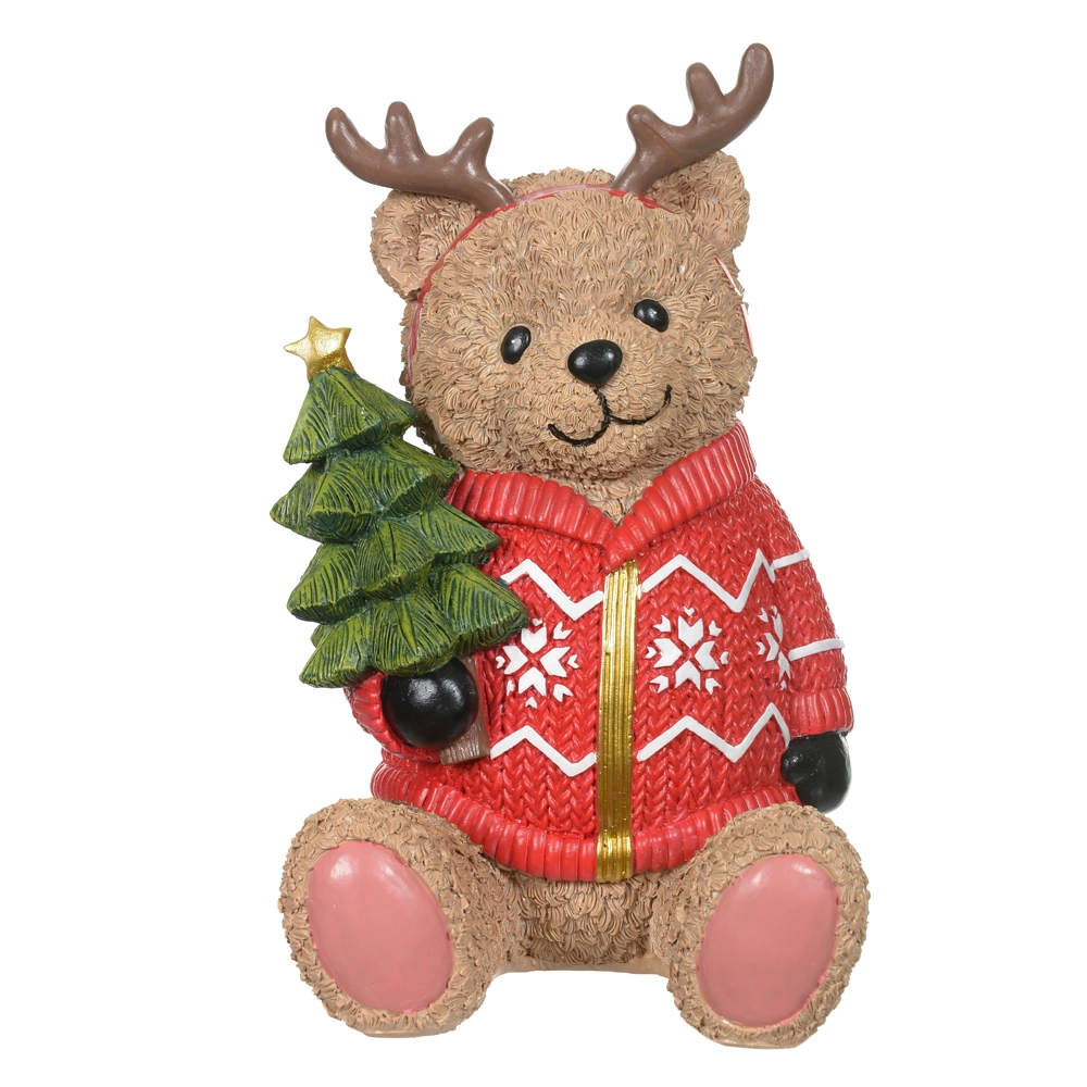 Resina Natal Urso Sentado Vermelho Bege 29.5x19.5x19.2cm 49370001 Dea