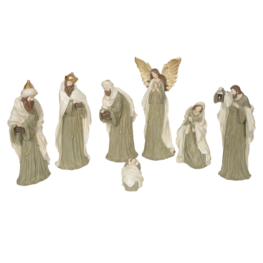 Enfeite Natal Resina Presepio 7 Figuras Verde 34cm 49693001 Dea