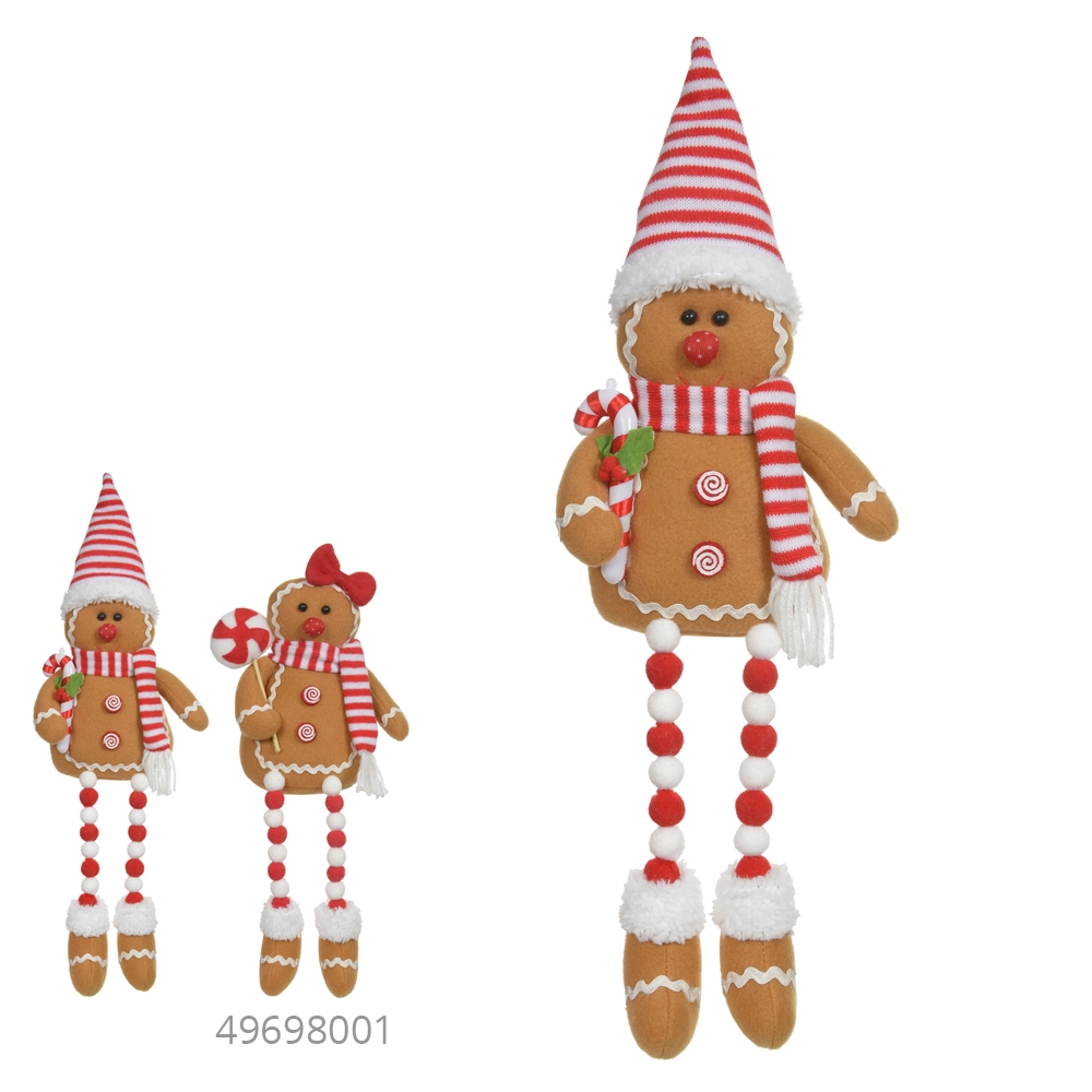 Boneco Natal Gingerbread Sentado Bege Vermelho 36cm 49699001 Dea