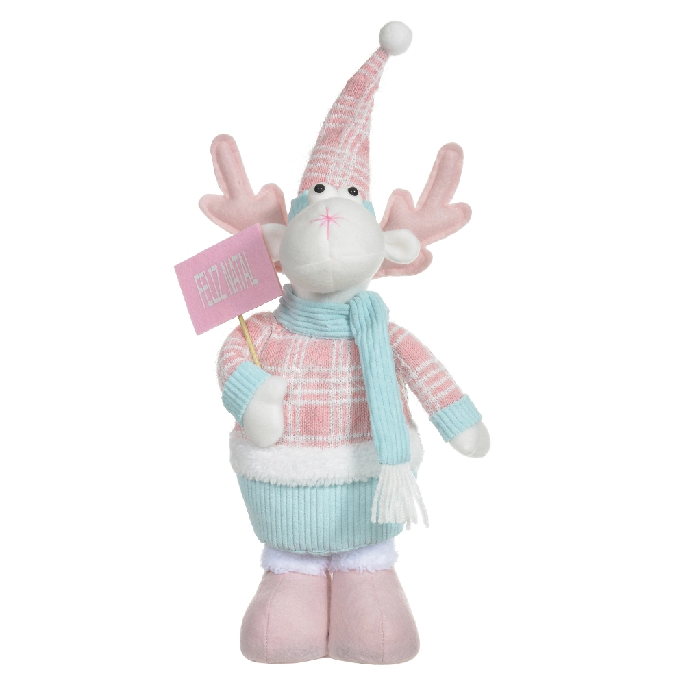 Boneco Rena Natal Em Pe Rosa Azul 42cm 49726001 Dea