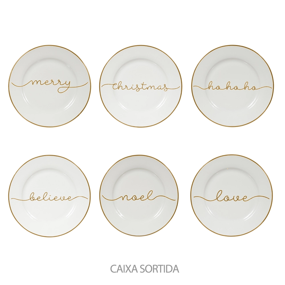 Prato Sobremesa Natal Branco Dourado 19cm 50073001 Dea