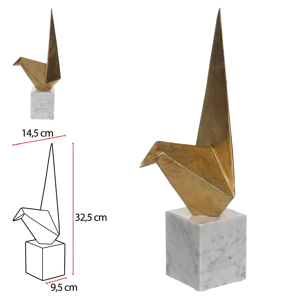 Escultura Passaro Poliresina Dourada 32.5x14.5x9.5cm 50143001 Dea